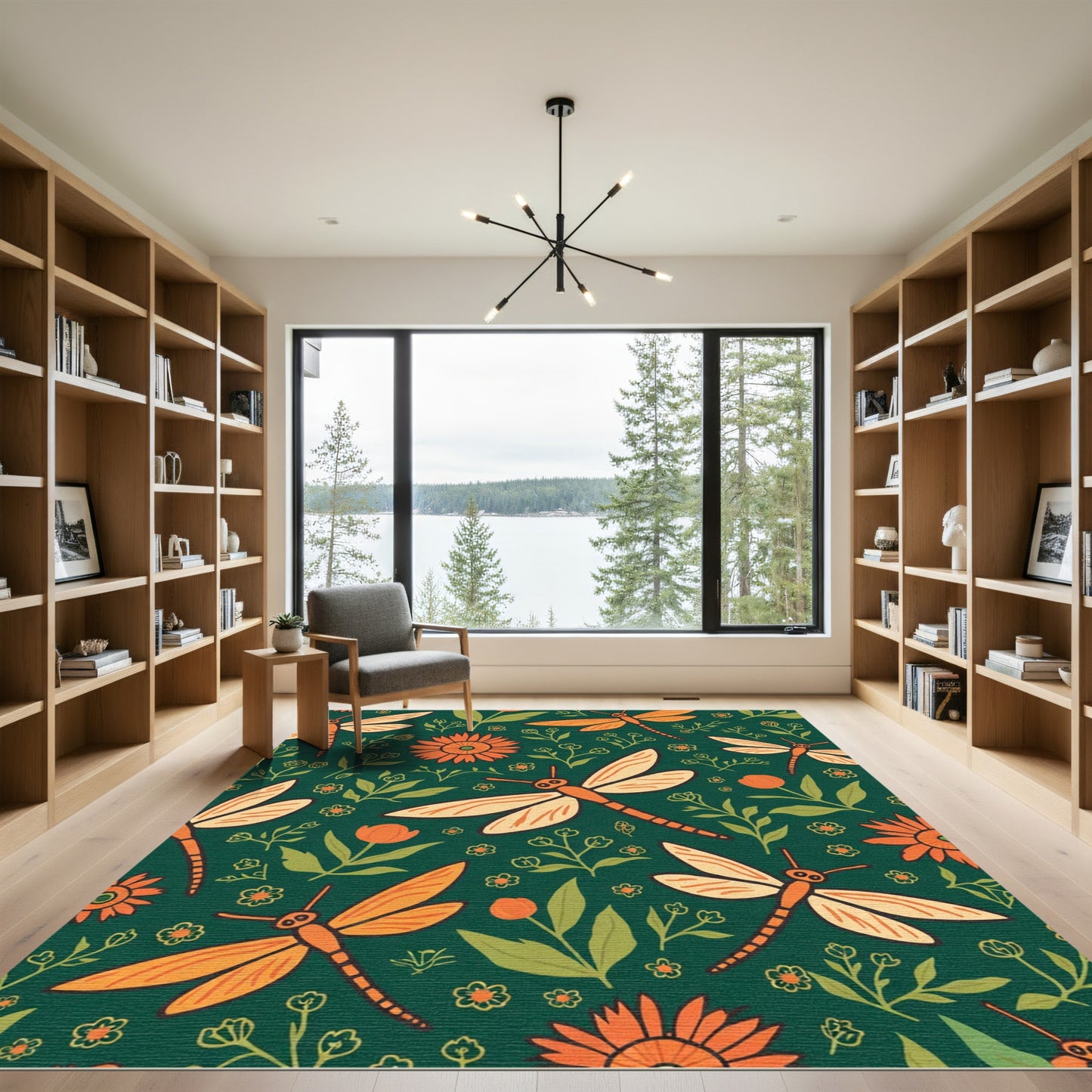 Orange Dragonfly Floral Meadow Rug
