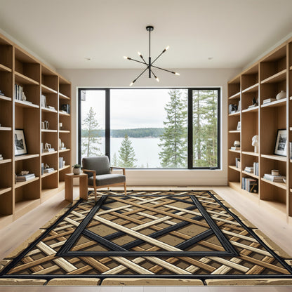 Rustic Lattice Wood Inlay Rug