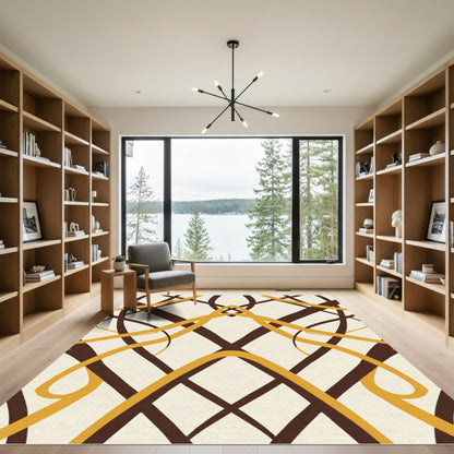 Yellow Brown Intersecting Ribbon Abstract Rug