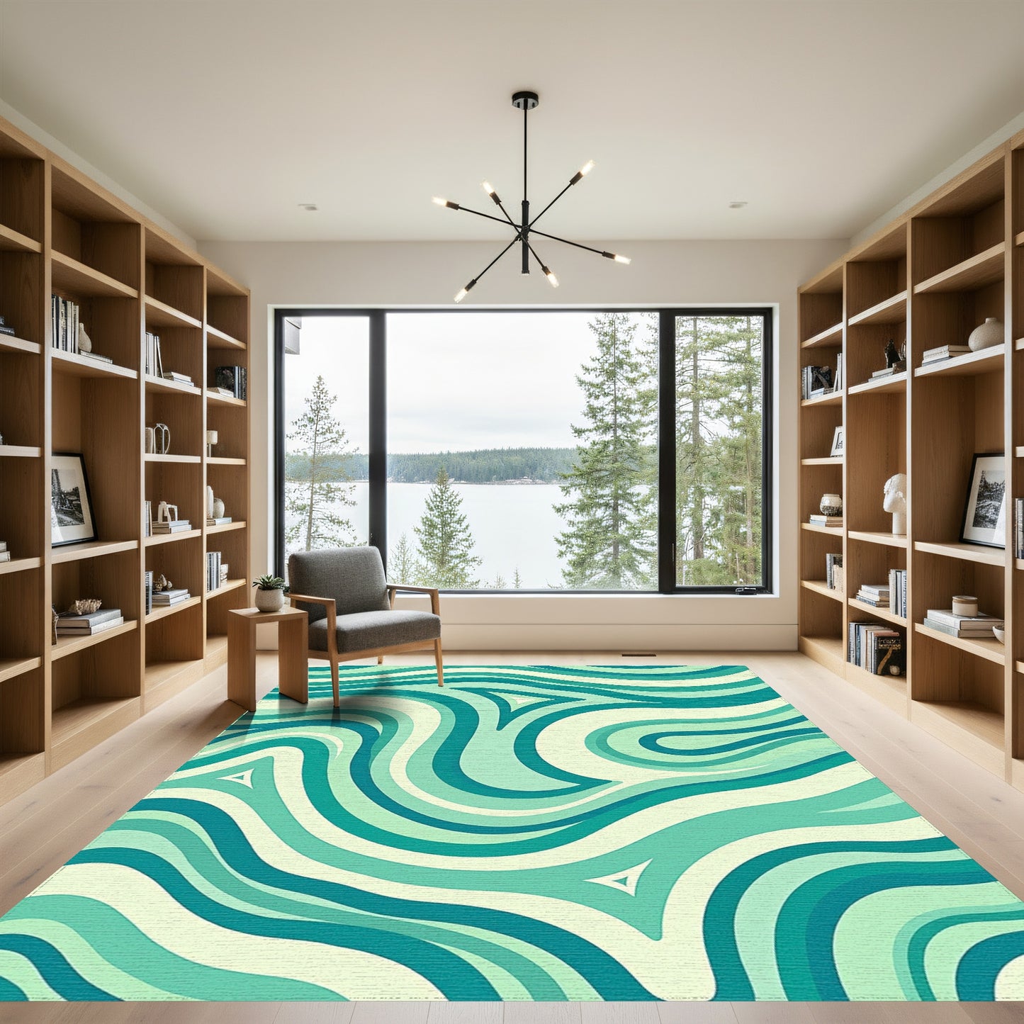 Teal Mint Wavy Fluid Rug