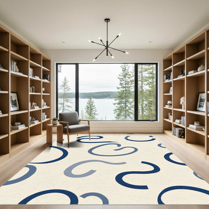 Navy Blue Abstract Ribbon Swirls Rug