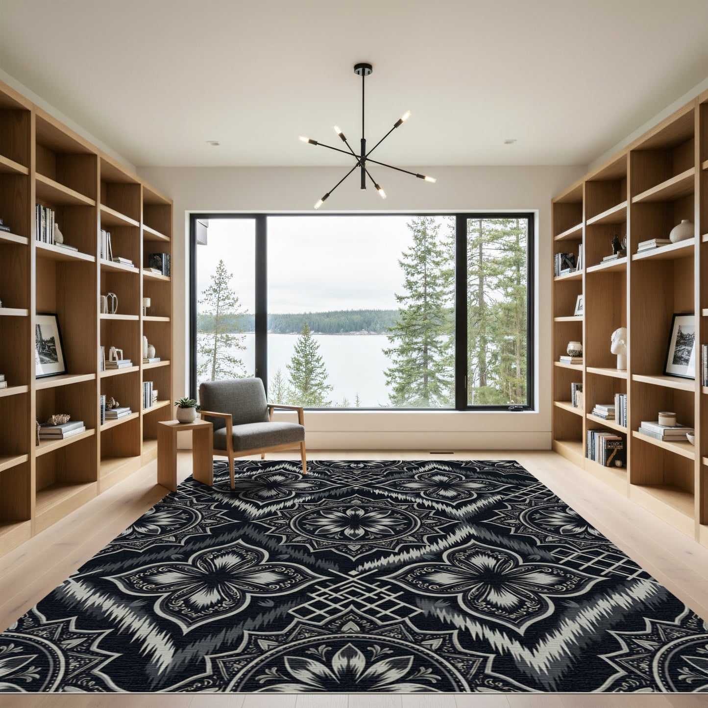 Monochromatic Floral Medallion Ikat Rug