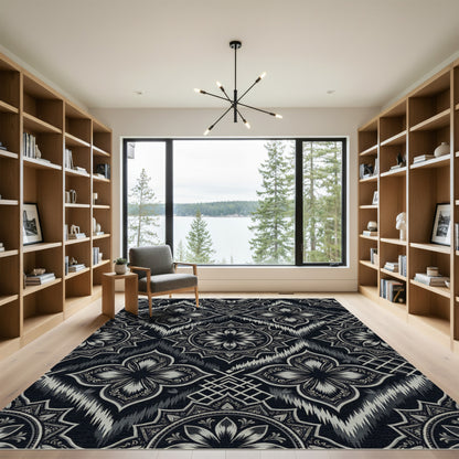 Monochromatic Floral Medallion Ikat Rug