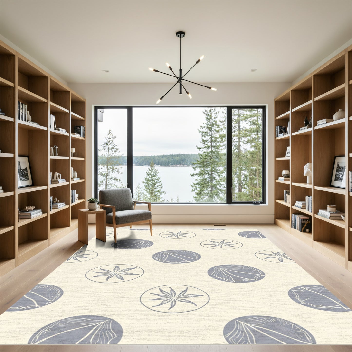 Pale Yellow Gray Floral Dot Rug