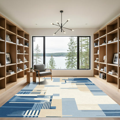 Abstract Geometric Blue Sand Shapes Rug