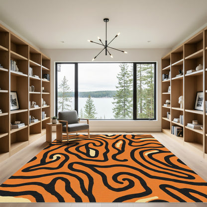 Orange Black Swirl Organic Flow Rug