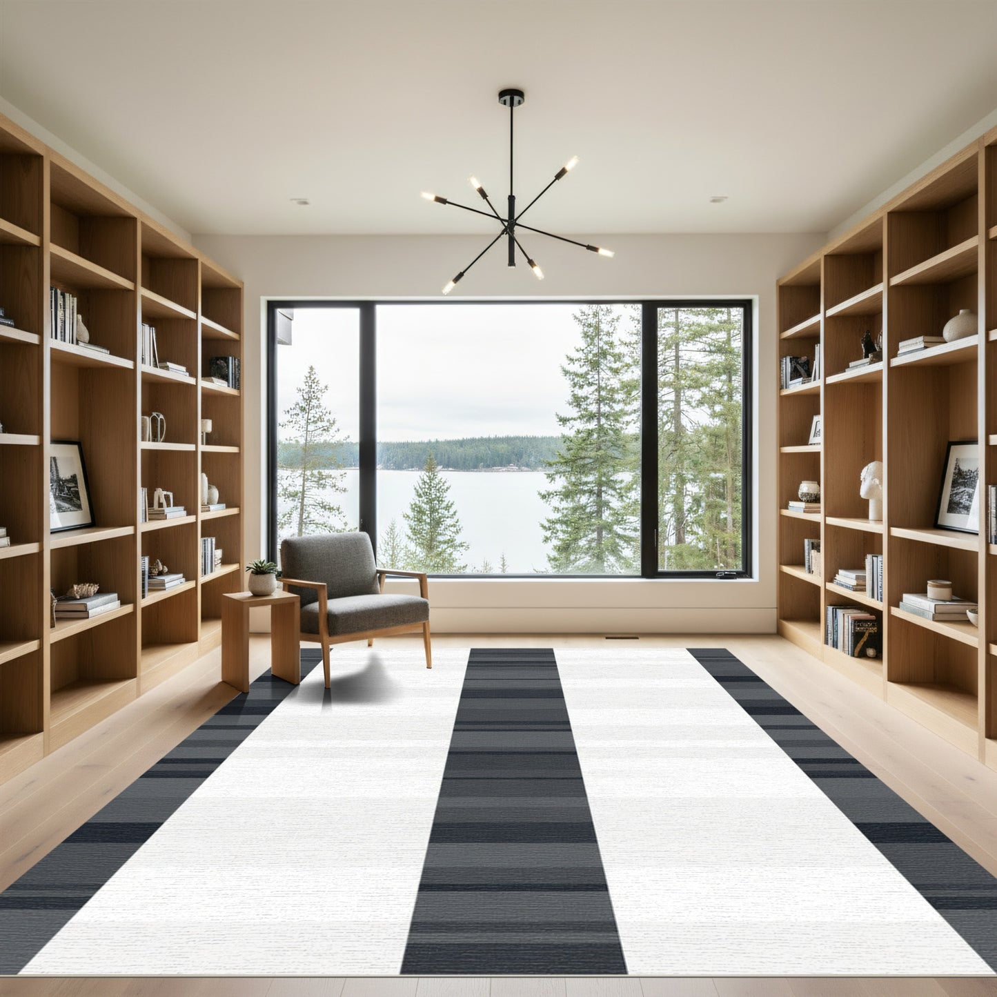 Charcoal Gray White Stripe Rug