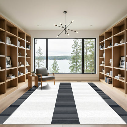 Charcoal Gray White Stripe Rug