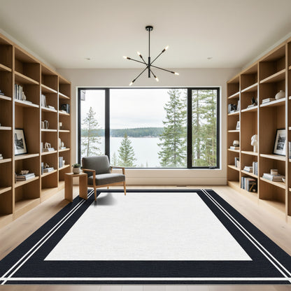 Minimalist Navy White Border Square Rug