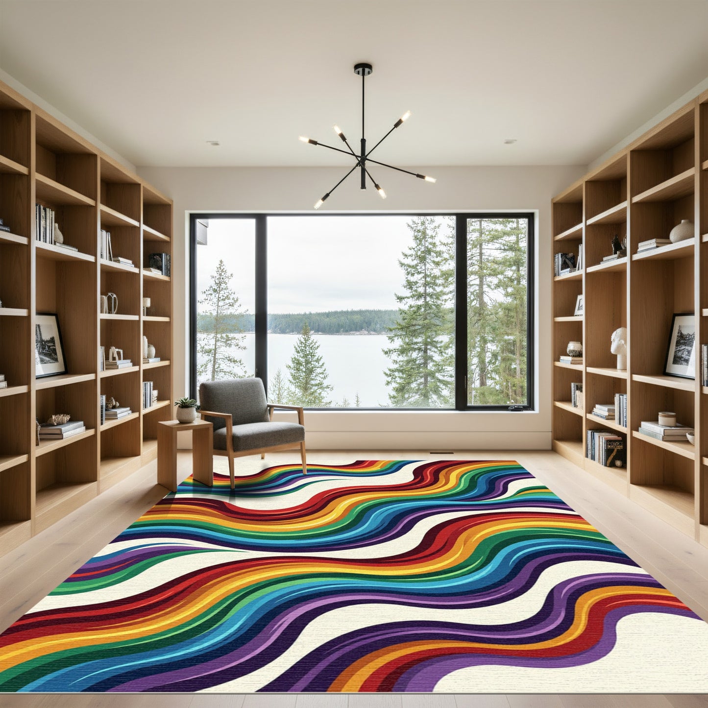 Vibrant Rainbow Wavy Stripes Rug