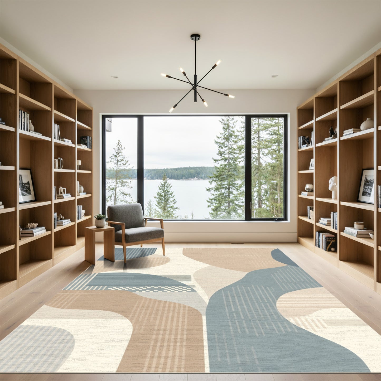 Abstract Blue Beige Organic Shapes Rug