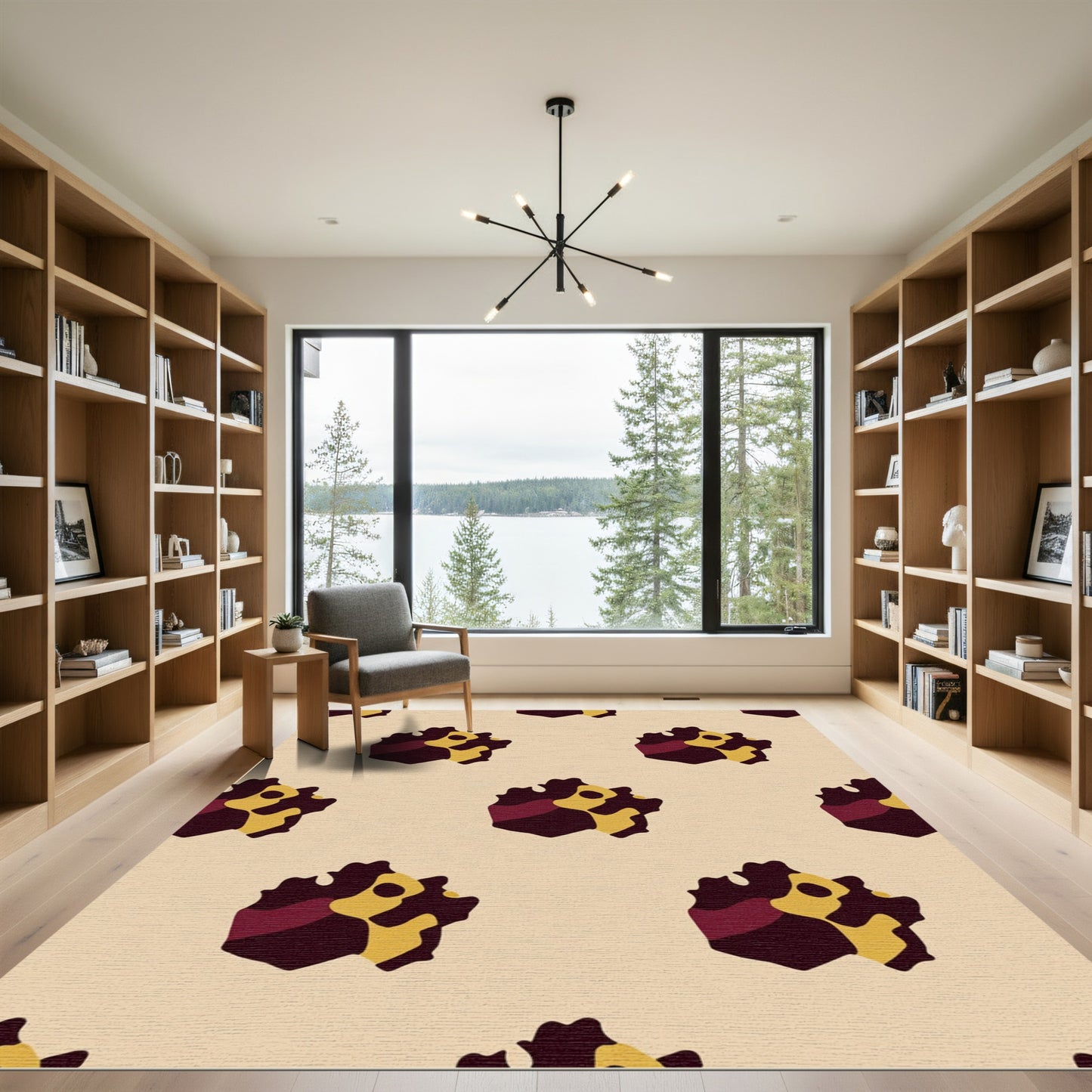 Abstract Burgundy Gold Kente Cloth Rug