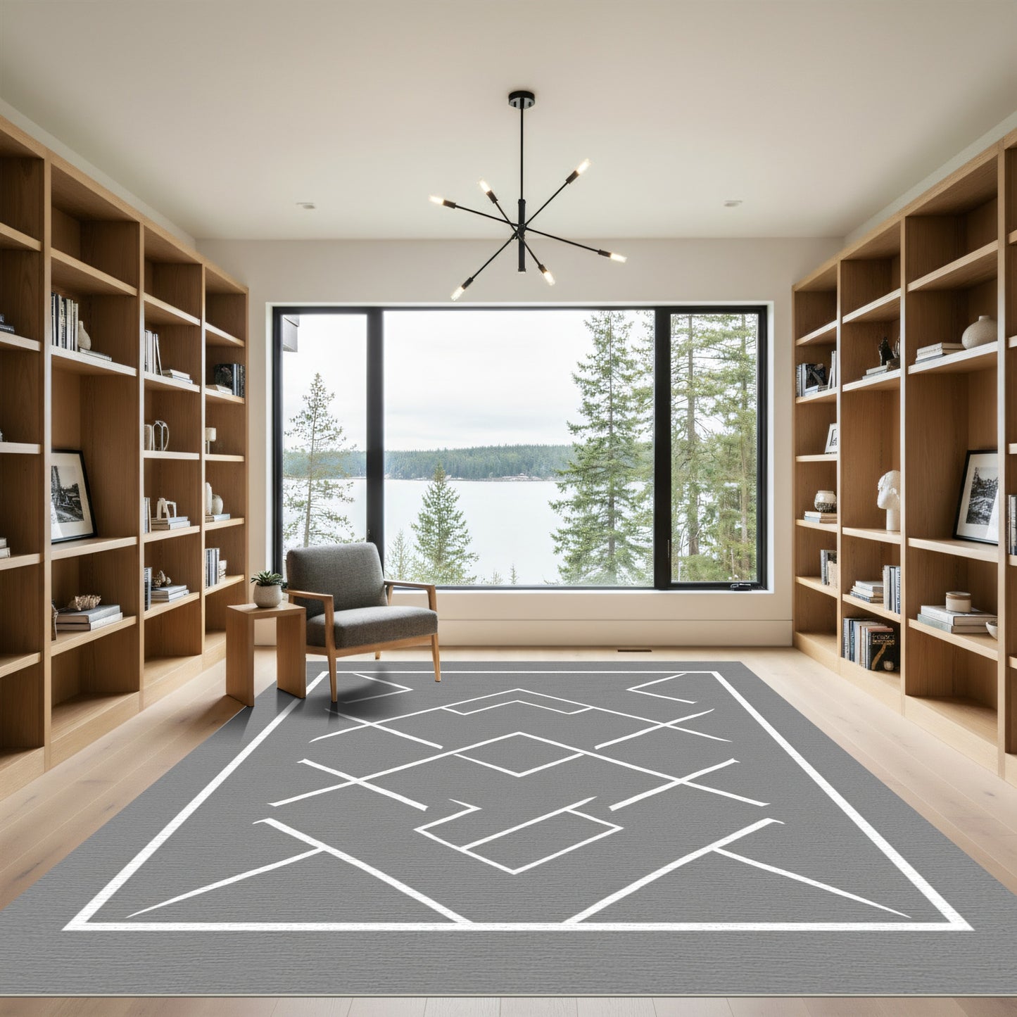 Gray White Geometric Interlocking Lines Rug
