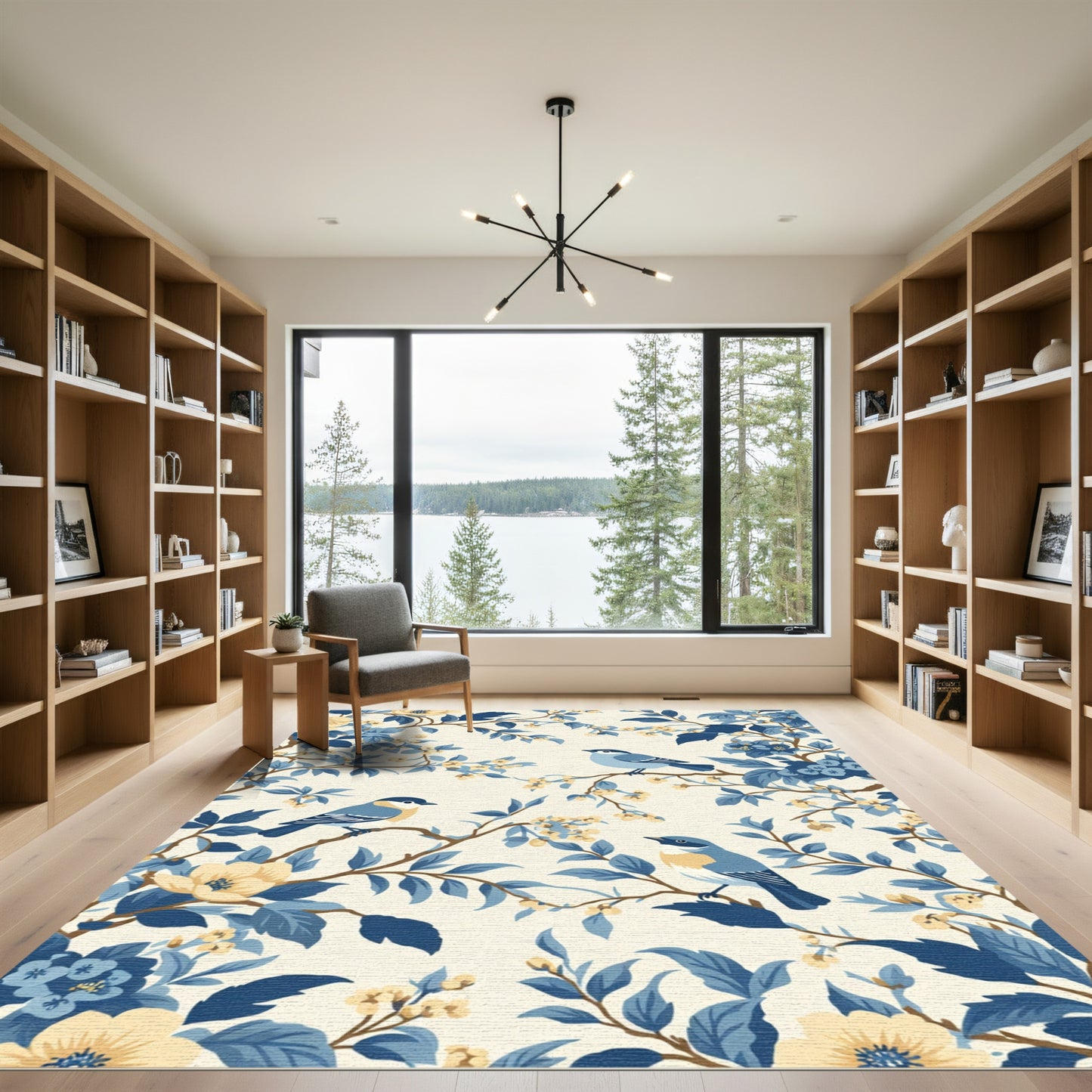 Blue Birds And Yellow Floral Branches Rug