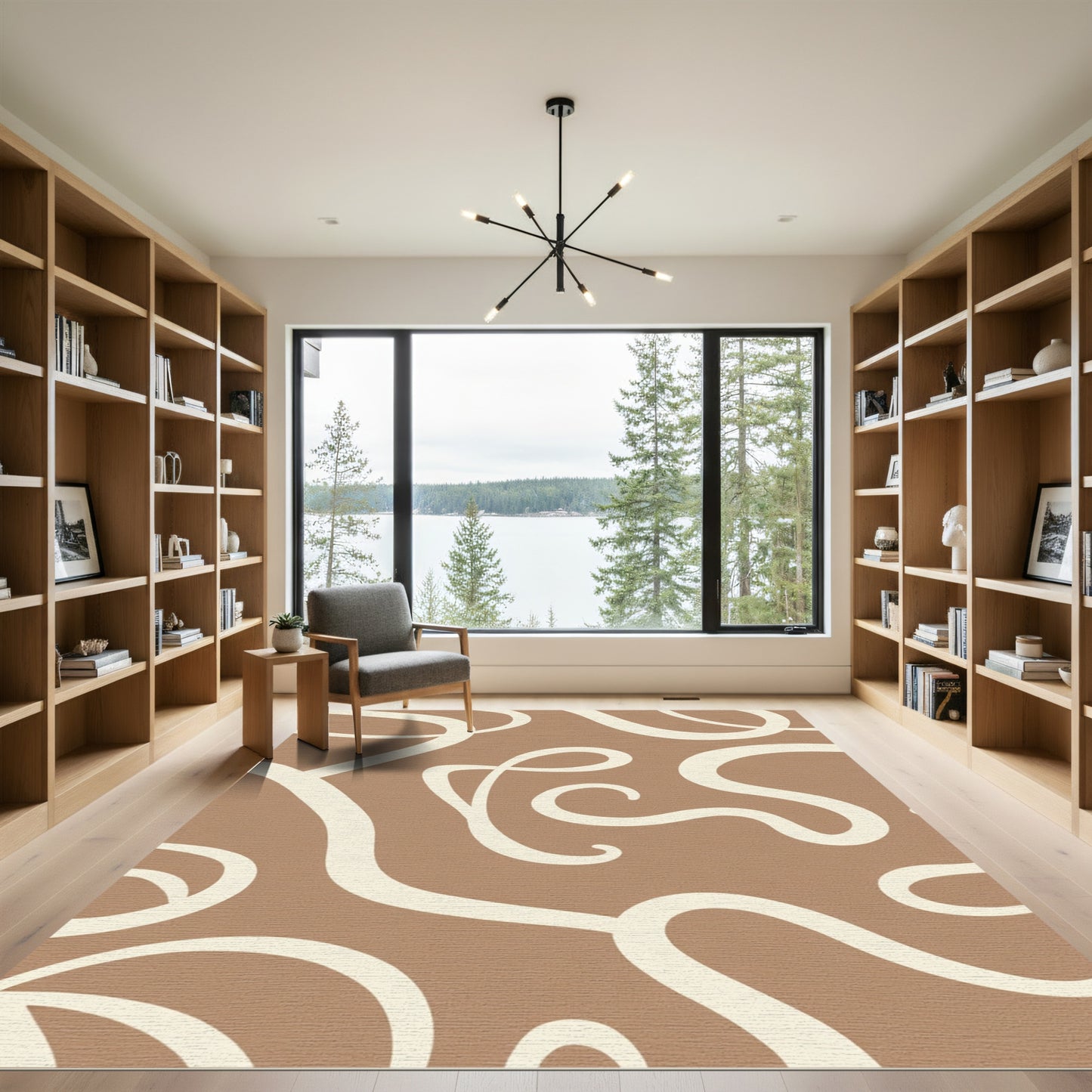 Neutral Beige Swirl Abstract Rug