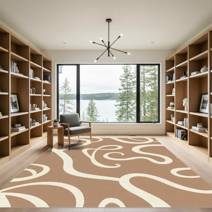 Neutral Beige Swirl Abstract Rug