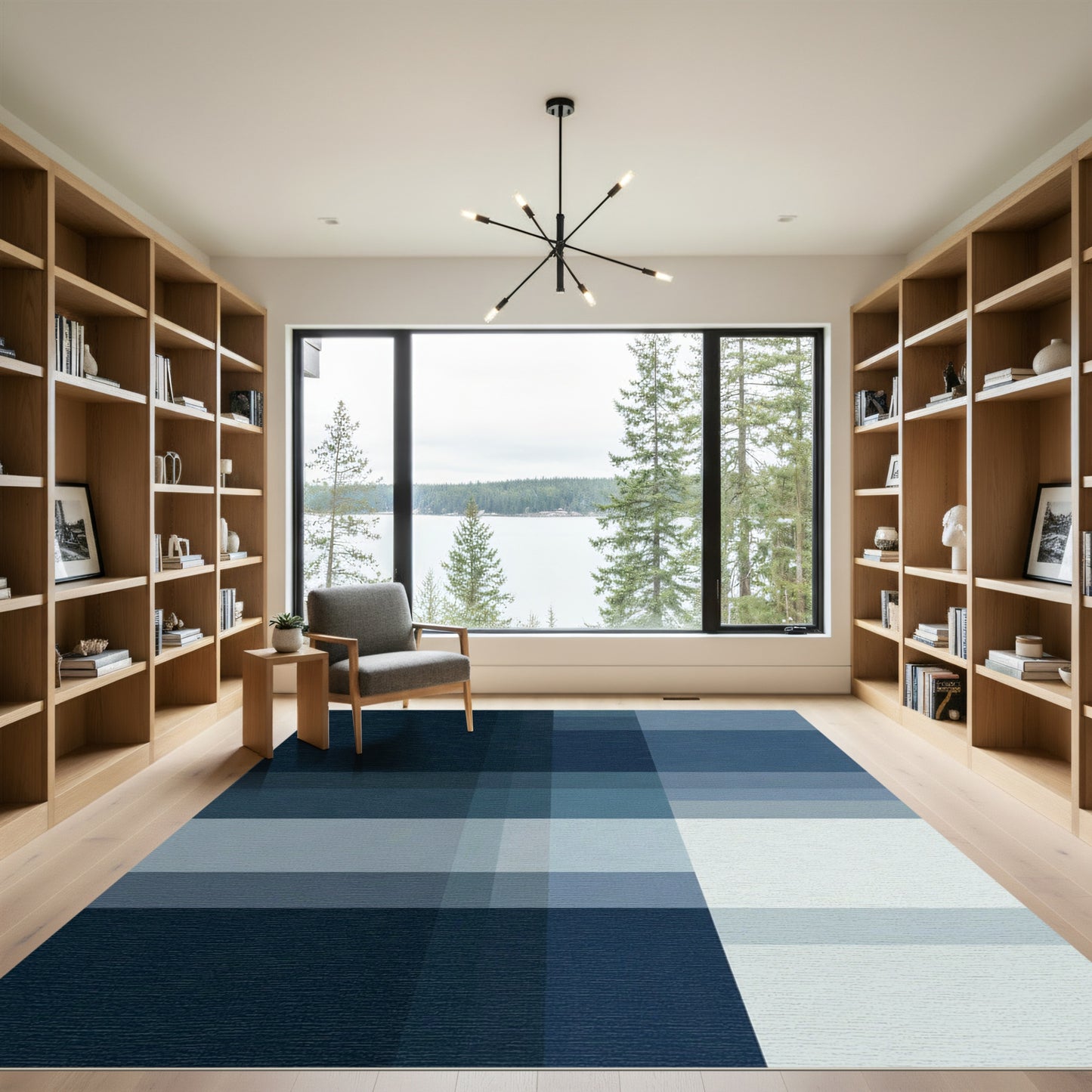 Modern Indigo Geometric Plaid Rug
