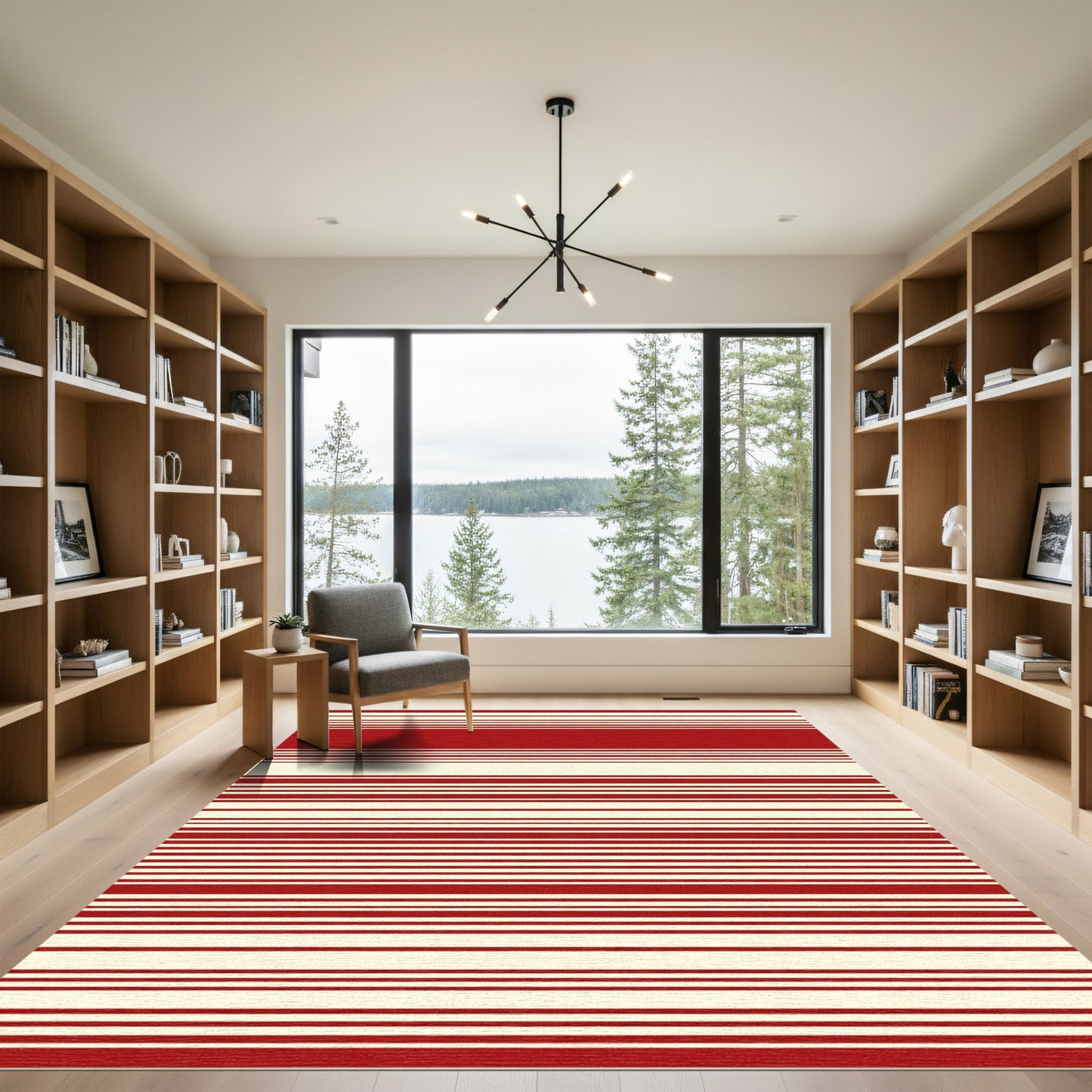 Classic Red Cream Stripe Rug