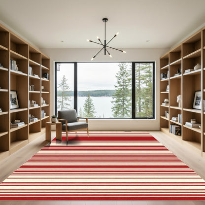 Classic Red Cream Stripe Rug
