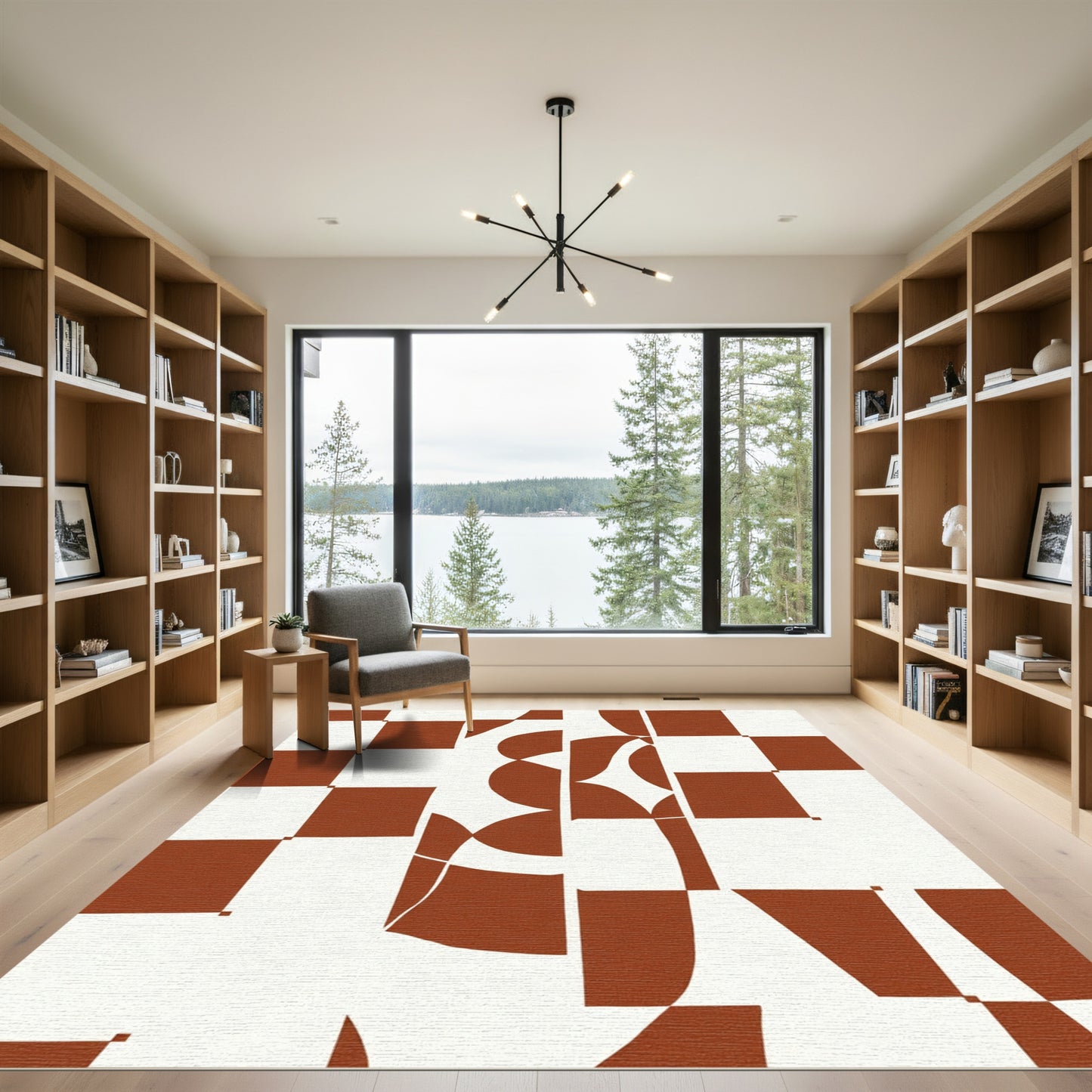 Terra Cotta Abstract Checkerboard Arcs Rug