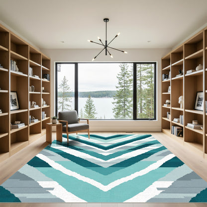 Teal Blue Chevron Stripe Rug