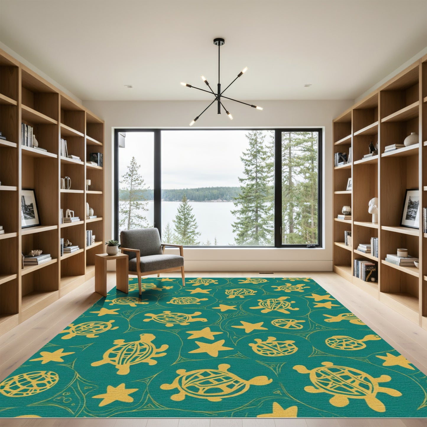 Golden Turtle Starfish Teal Circles Rug