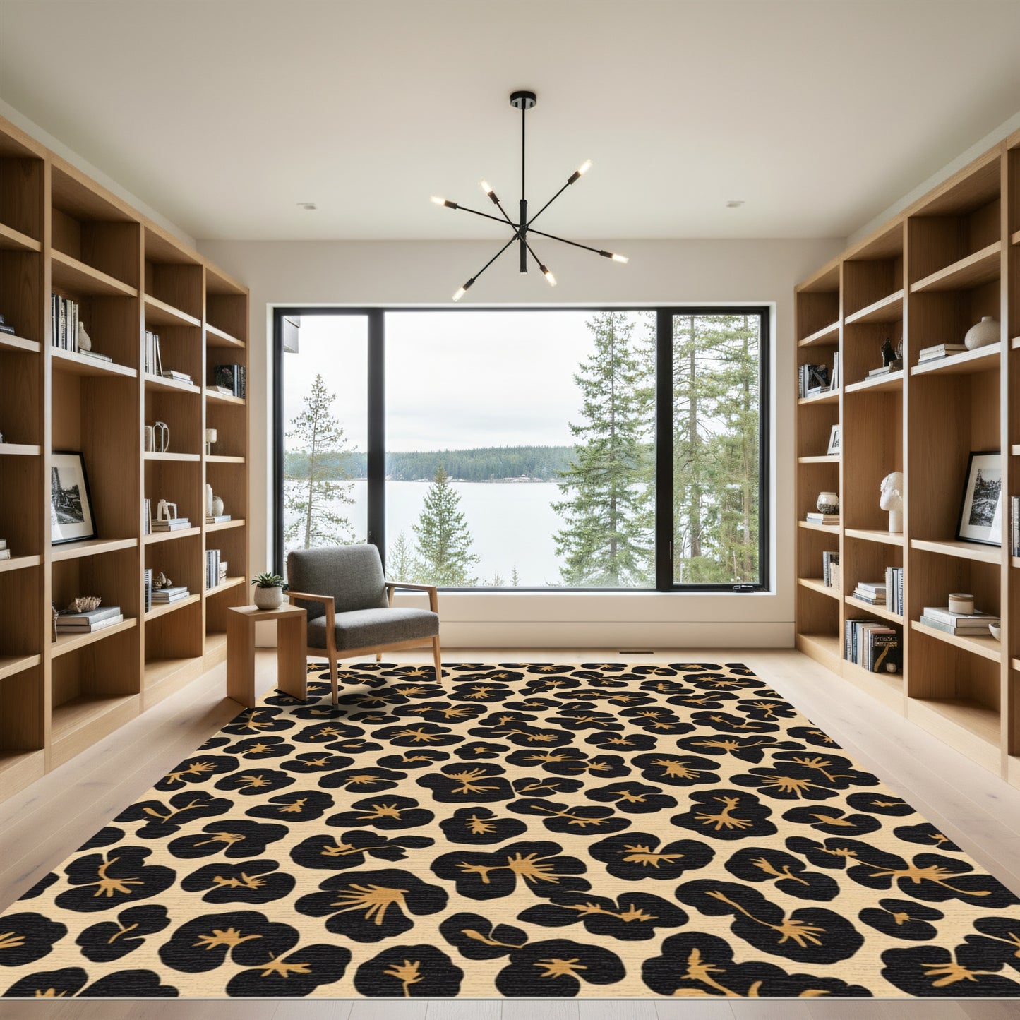 Black Gold Leopard Spots Rug