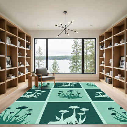 Teal Forest Fungi Cluster Repetitive Rug