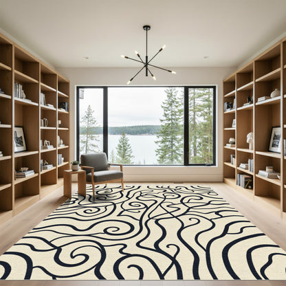 Cream Swirl Botanical Outline Rug