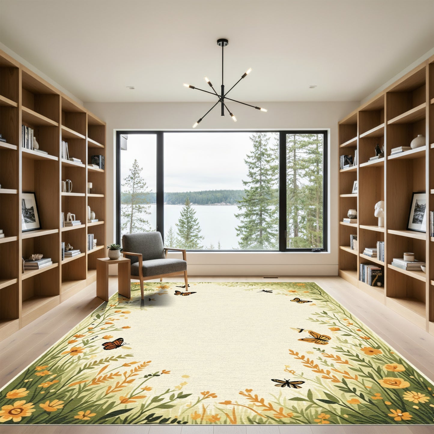 Golden Monarch Butterfly Garden Meadow Rug