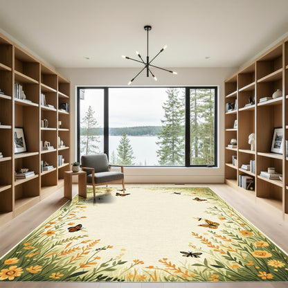 Golden Monarch Butterfly Garden Meadow Rug