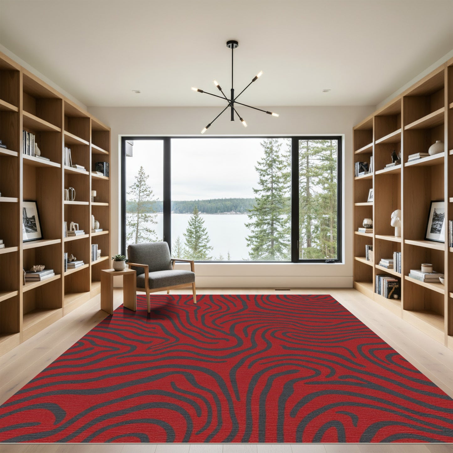 Crimson And Charcoal Zebra Stripes Rug