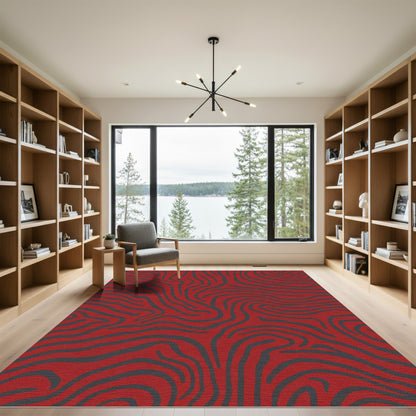 Crimson And Charcoal Zebra Stripes Rug