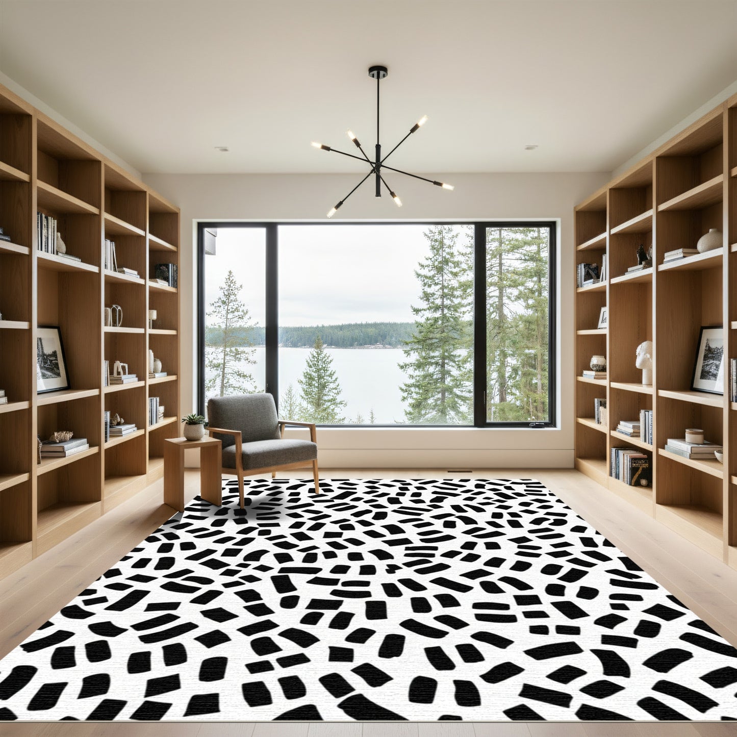 Black Abstract Brushstroke Sprinkle Rug