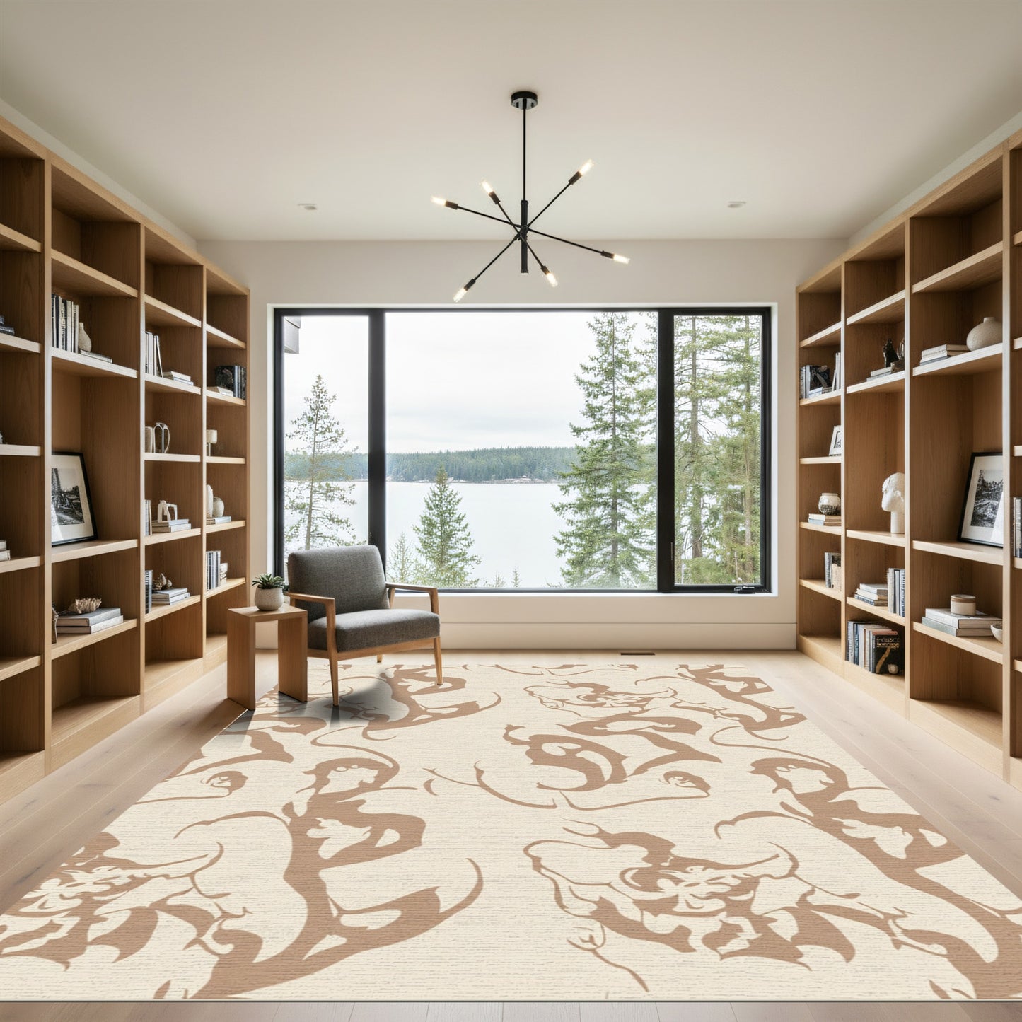 Earthy Brown Abstract Swirl Composition Rug