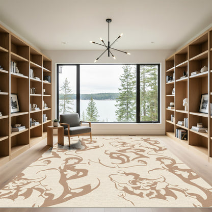 Earthy Brown Abstract Swirl Composition Rug