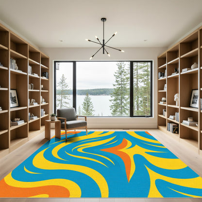 Bold Orange Blue Yellow Swirl Rug