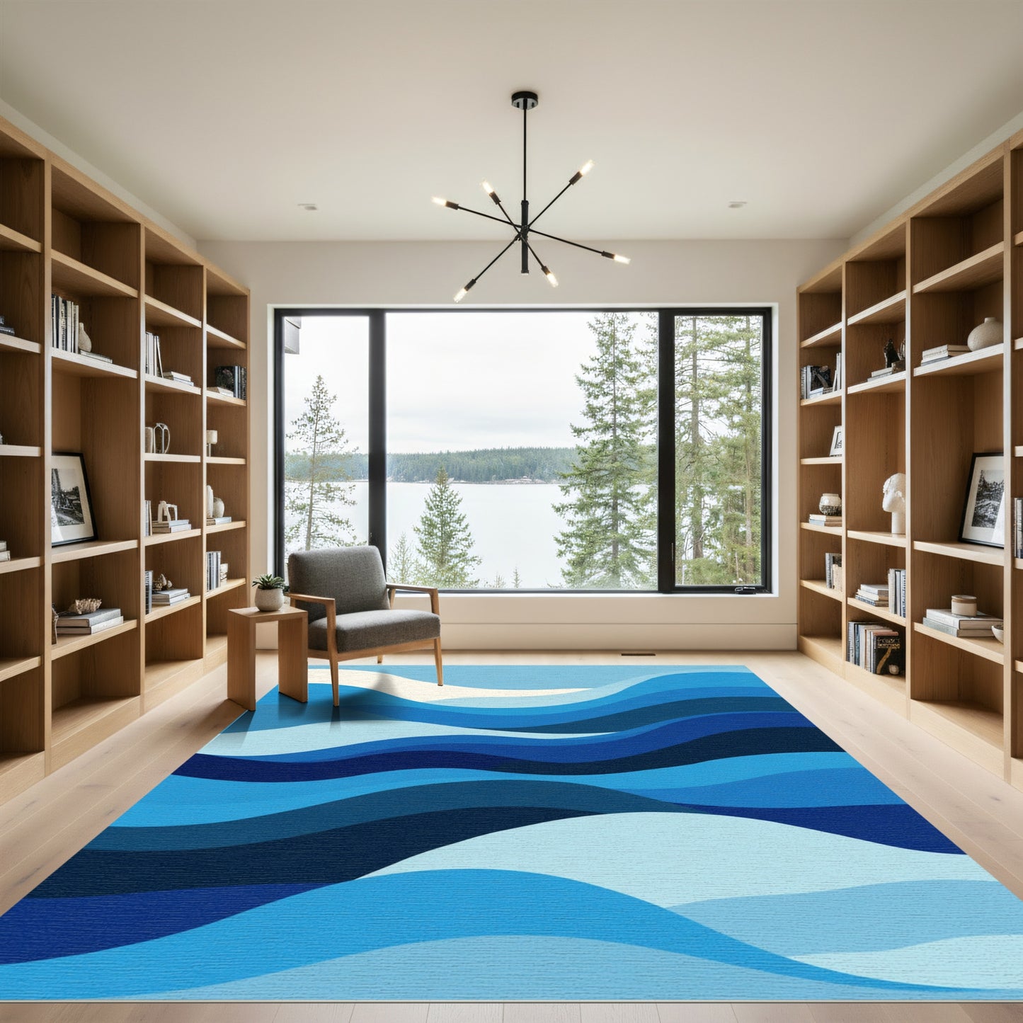 Oceanic Blue Wave Layered Rug