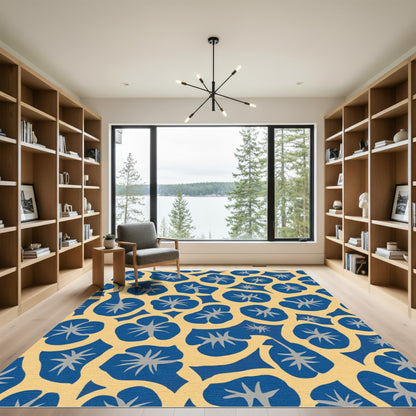 Bold Blue Flower Morning Glory Vines Rug