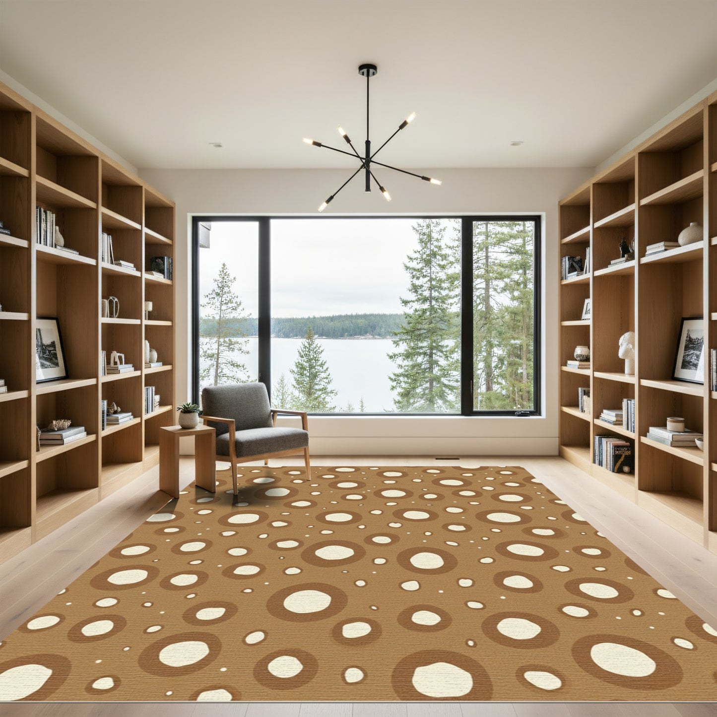 Earthy White Circles Composition Rug
