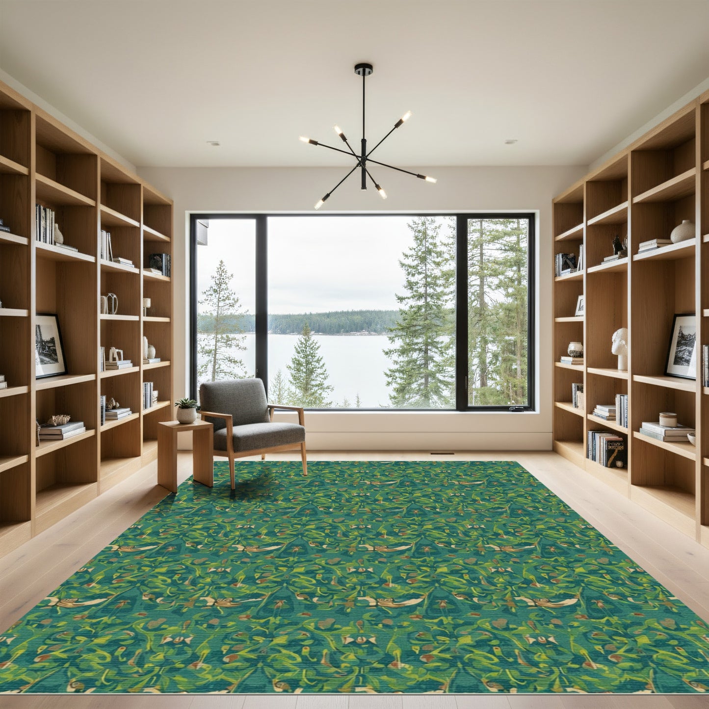 Emerald Green Floral Scroll Rug