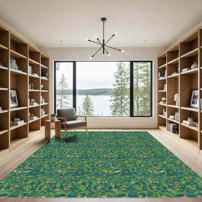 Emerald Green Floral Scroll Rug