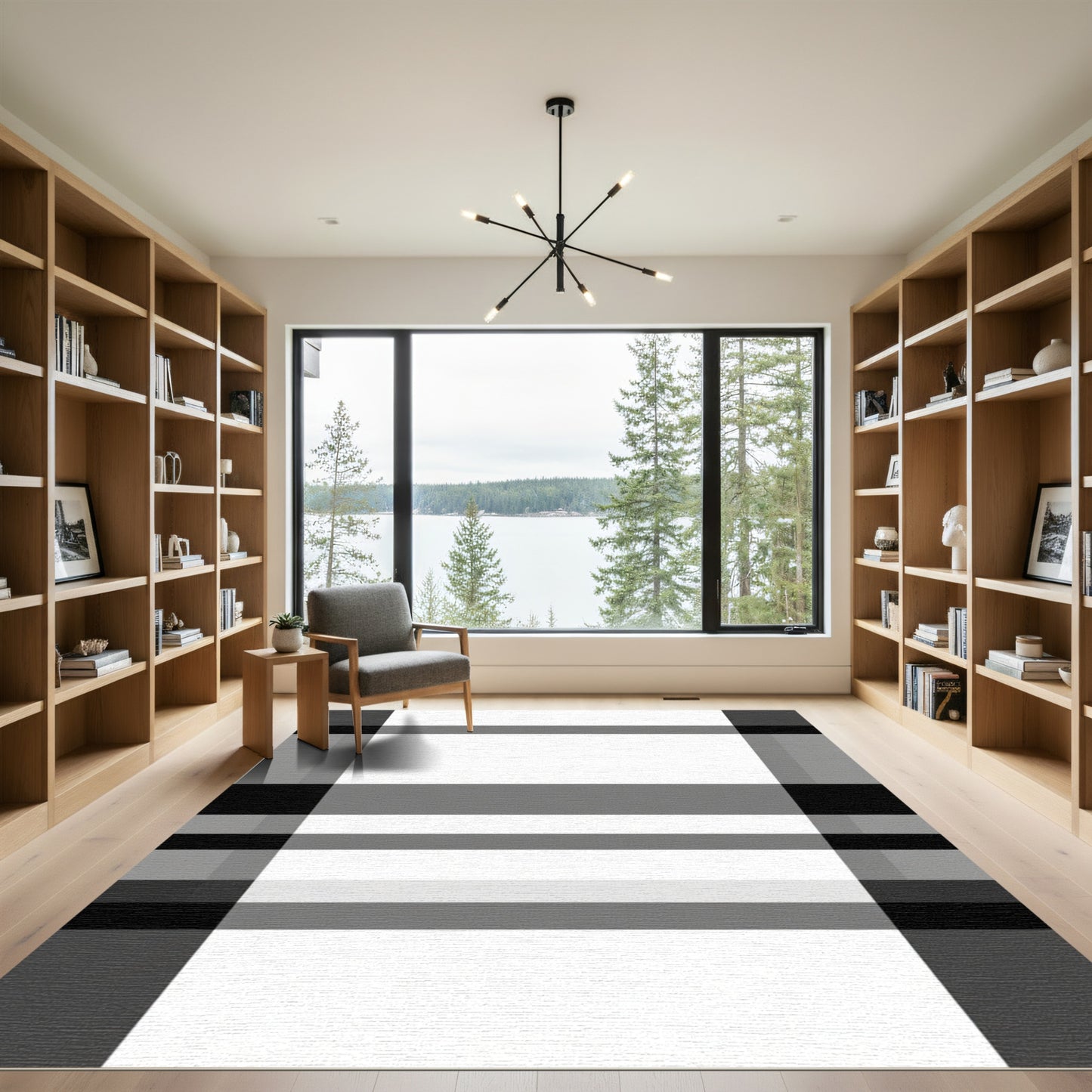 Classic Black White Plaid Tartan Rug