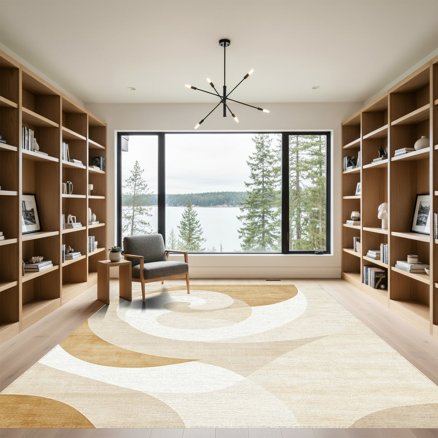 Beige Cream Spiral Abstract Rug