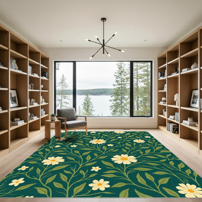 Classic White Daisy Vine Emerald Rug