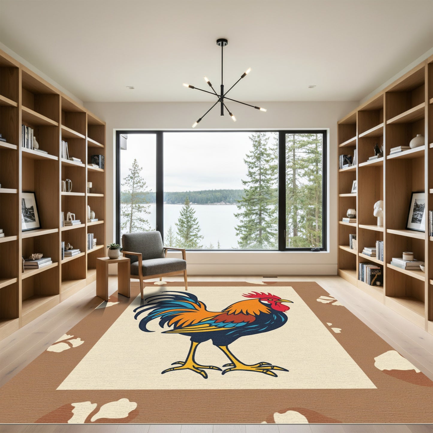 Vibrant Rooster On Cream Background Rug