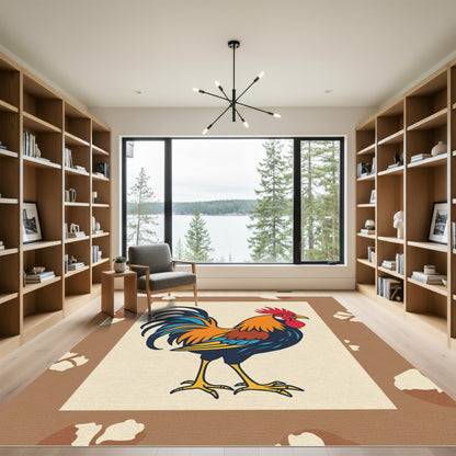 Vibrant Rooster On Cream Background Rug