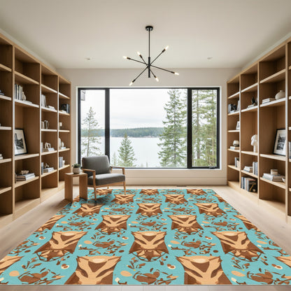 Brown Tawny Owl Blue Abstract Meadow Rug