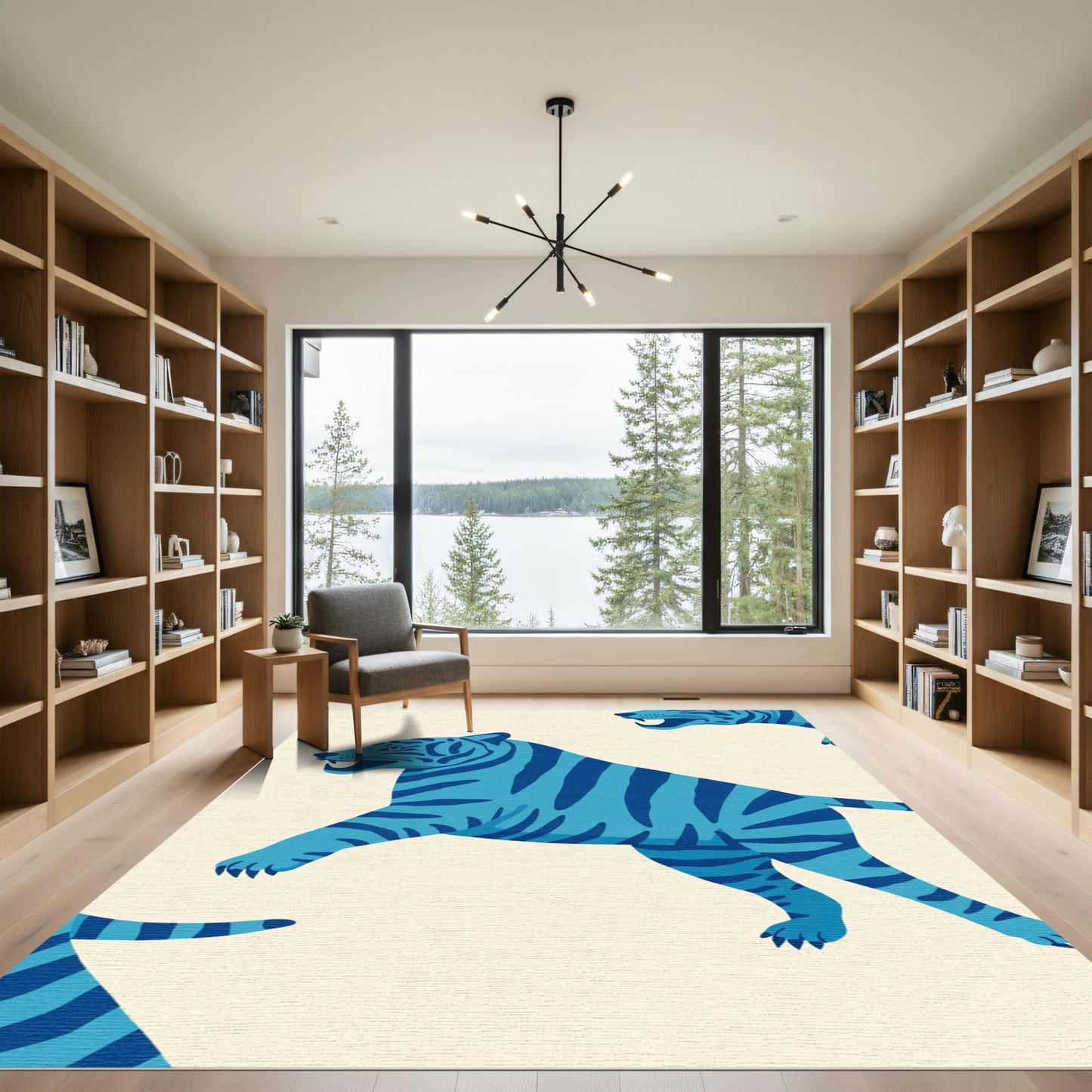 Blue Roaming Tiger Stripes Rug