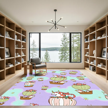 Whimsical Unicorn Hot Air Balloon Adventure Rug